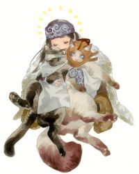 Rule 34 | 1girl, 2boys, absurdres, ainu, ainu clothes, animal, animal hug, animalization, asirpa, bandaged head, bandages, bandana, black eyes, black hair, black pants, blue bandana, blue eyes, boots, brown footwear, bush, cape, cat, dima, closed eyes, facial scar, full body, fur cape, golden kamuy, headwear request, highres, holding, holding animal, hood, hug, long hair, long sleeves, looking at viewer, looking away, multiple boys, ogata hyakunosuke, one eye covered, pants, russian clothes, scar, scar on cheek, scar on face, simple background, symbol-only commentary, vasily (golden kamuy), white background, white cape, wide sleeves