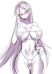 Rule 34 | bad id, bad pixiv id, bikini, blush, breasts, eyepatch bikini, fate/grand order, fate (series), hip focus, large breasts, long hair, looking at viewer, minamoto no raikou (fate), navel, silly (marinkomoe), simple background, sketch, swimsuit, thigh gap, thighs, very long hair, white background