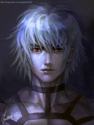 Rule 34 | 10s, 1boy, 2013, kim yura (goddess mechanic), male focus, muscular, orochi (kof), portrait, red eyes, topless male, signature, silver hair, solo, the king of fighters, the king of fighters &#039;97, watermark, web address