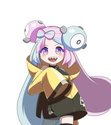 Rule 34 | 1girl, aqua hair, artist request, chibi, creatures (company), game freak, highres, iono (pokemon), long hair, multicolored hair, nintendo, no nose, pink hair, pokemon, pokemon sv, simple background, two-tone hair, very long hair, white background