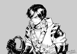Rule 34 | 1boy, artist name, black gloves, castlevania (series), castlevania: dracula x chronicles, closed mouth, dated, gloves, greyscale, holding, holding whip, hounori, male focus, monochrome, richter belmont, short hair, simple background, solo, twitter username