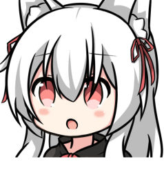 Rule 34 | 1girl, :o, alice mana, alice mana channel, animal ear fluff, animal ears, black dress, blush, dress, hair between eyes, hair ribbon, long hair, looking at viewer, nagato-chan, open mouth, portrait, red eyes, red ribbon, ribbon, simple background, solo, virtual youtuber, white background, white hair