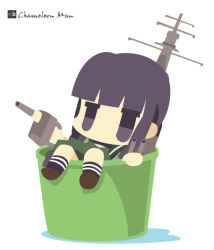 Rule 34 | 10s, 1girl, bad id, bad pixiv id, bucket, chameleon man (three), chibi, flat color, in bucket, in container, kantai collection, kitakami (kancolle), no lineart, purple eyes, purple hair, short hair