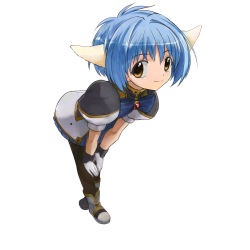 Rule 34 | 00s, 1girl, animal ears, bad id, bad pixiv id, bent over, blue hair, dress, foreshortening, galaxy angel, gloves, looking at viewer, mint blancmanche, nyama, pantyhose, puffy sleeves, short dress, short hair, solo, thighhighs, yellow eyes