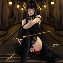 Rule 34 | artist request, bad deviantart id, bad id, black thighhighs, lipstick, looking at viewer, makeup, red lips, spy x family, tagme, thighhighs, yor briar