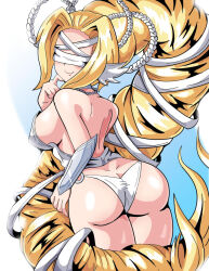 Rule 34 | 1girl, absurdly long hair, ass, blindfold, blonde hair, breasts, butt crack, digimon, digimon (creature), dimples of venus, female focus, highres, large breasts, long hair, o-ring, o-ring bottom, smile, solo, venusmon, very long hair