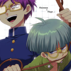 Rule 34 | 2boys, artist request, character request, glasses, insector haga, male focus, multiple boys, purple hair, yu-gi-oh!