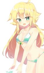 Rule 34 | 1girl, bad id, bad pixiv id, bikini, blonde hair, blue eyes, bomu, fang, jewelry, long hair, necklace, original, solo, standing, swimsuit