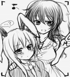 Rule 34 | 2girls, bad id, bad twitter id, greyscale, inaba tewi, monochrome, multiple girls, musical note, quaver, reisen udongein inaba, shiohachi, sketch, touhou, traditional media