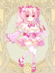 Rule 34 | 1girl, blush, bow, bow hairband, bowtie, breasts, cleavage, dagger, dairoku ryouhei, detached collar, detached sleeves, dress, frilled thighhighs, frills, full body, hair between eyes, hairband, holding, holding weapon, knife, large breasts, long hair, mary janes, orange eyes, pink bow, pink bowtie, pink eyes, pink footwear, pink hair, shikito (yawa0w0), shoes, smile, solo, standing, strapless, strapless dress, thighhighs, twintails, weapon, white thighhighs, wide sleeves