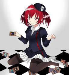 Rule 34 | absurdres, card, duel monster, hat, high heels, highres, pantyhose, red eyes, red hair, shoes, skirt, skull, tour guide from the underworld, twintails, yu-gi-oh!, yu-gi-oh! duel monsters, yu-gi-oh (card)