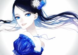 Rule 34 | 1girl, black hair, blue eyes, hair ornament, kiyu (divina-box), long hair, aged up, original, setsuko (kose), snowflake hair ornament, solo