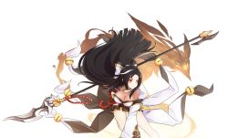 Rule 34 | 1girl, absurdres, ara haan, ara han, asura (elsword), black hair, bow, breasts, cleavage, closed mouth, cropped legs, detached sleeves, elsword, fighting stance, hair bow, heterochromia, highres, holding, holding polearm, holding spear, holding weapon, hwansang, large breasts, legs, long hair, looking to the side, multicolored hair, official art, polearm, red eyes, smile, solo, spear, streaked hair, transparent background, two-tone hair, very long hair, weapon, white bow, white hair, yellow eyes