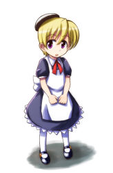 Rule 34 | 00s, 1girl, android, blonde hair, female focus, flandre (kaibutsu oujo), full body, kaibutsu oujo, maid, purple eyes, shoes, solo, standing, white background, yn1982