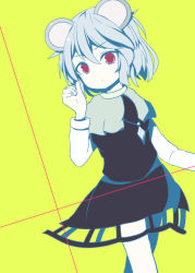 Rule 34 | 1girl, animal ears, bad id, bad pixiv id, beni shake, capelet, grey hair, mouse ears, nazrin, pendulum, red eyes, short hair, solo, touhou, yellow background