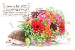 Rule 34 | 2020, animal, animal focus, chinese zodiac, commentary request, dated, english text, flower, flower request, happy new year, hedgehog, lif (lif &amp; ref), new year, no humans, orange flower, original, pink flower, red flower, white flower, year of the rat