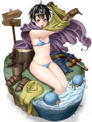 Rule 34 | 1girl, bikini, black hair, brown eyes, dragon quest, dragon quest iii, flat chest, hayakawa pao, md5 mismatch, resolution mismatch, roto (dq3), short hair, solo, source larger, swimsuit, undressing
