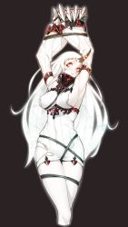 Rule 34 | 10s, 1girl, abyssal ship, armpits, bdsm, bondage, bound, breasts, claws, damaged, detached sleeves, dress, horns, kantai collection, long hair, pale skin, red eyes, ribbed dress, ribbed sweater, seaport princess, short dress, single horn, solo, sweater, sweater dress, uyu (keyakinoki), very long hair, white hair