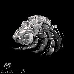 Rule 34 | abstract, animal, animal focus, artist name, black background, dated, full body, greyscale, haembokeyo, hermit crab, monochrome, no humans, original, signature, simple background