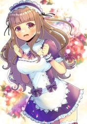 Rule 34 | 1girl, black dress, black hairband, blurry, blurry background, blush, breasts, brown eyes, brown hair, clenched hands, commentary request, commission, depth of field, dress, flower, frilled dress, frilled hairband, frills, hairband, hands up, idolmaster, idolmaster cinderella girls, kamiya nao, kou hiyoyo, long hair, looking at viewer, medium breasts, open mouth, puffy short sleeves, puffy sleeves, red flower, red rose, ribbon-trimmed legwear, ribbon trim, rose, short sleeves, skeb commission, solo, sweat, thick eyebrows, thighhighs, v-shaped eyebrows, very long hair, white thighhighs, wrist cuffs