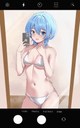 Rule 34 | 1girl, :d, absurdres, bikini, blue eyes, blue hair, breasts, cellphone, highres, holding, holding phone, hololive, hoshimachi suisei, iris angel12xii, looking at viewer, medium breasts, mirror, navel, official alternate hair length, official alternate hairstyle, open mouth, phone, reflection, selfie, short hair, smartphone, smile, solo, star (symbol), star in eye, stomach, swimsuit, symbol in eye, viewfinder, virtual youtuber, white bikini