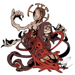 Rule 34 | 1girl, black nails, blonde hair, claws, cross, cross necklace, double (skullgirls), dual persona, extra mouth, closed eyes, fingernails, habit, jewelry, long fingernails, monster girl, nail polish, necklace, nun, red eyes, skullgirls, solo, tentacles, yamada9000