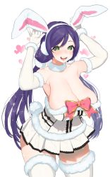 Rule 34 | 10s, 1girl, animal ears, bad id, bad pixiv id, breasts, cleavage, fake animal ears, fur trim, green eyes, heart, highres, huge breasts, long hair, looking at viewer, love live!, love live! school idol festival, love live! school idol project, open mouth, purple hair, rabbit ears, simple background, skirt, smile, solo, thighs, tojo nozomi, twintails, very long hair, white background, yzh chan