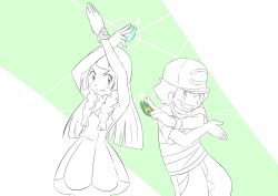 Rule 34 | 1boy, 1girl, absurdres, ash ketchum, blouse, braid, creatures (company), evolutionary stone, game freak, highres, ice stone, lillie (pokemon), monochrome, nintendo, pokemon, pokemon (anime), pokemon sm (anime), shirt, striped clothes, striped shirt, thunder stone