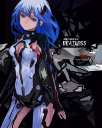 Rule 34 | 10s, 1girl, absurdres, beatless, blue eyes, blue hair, bodysuit, breasts, cleavage, cleavage cutout, clothing cutout, copyright name, cowboy shot, fingerless gloves, floating hair, gloves, head tilt, highres, leicia, long hair, medium breasts, sc068, sideboob, smile, solo, standing