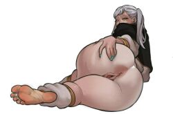 Rule 34 | 1girl, anus, artist request, ass, black clover, blush, feet, female focus, foot focus, looking at viewer, looking back, noelle silva, non-web source, purple eyes, pussy, solo, twintails, uncensored