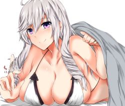 Rule 34 | 1girl, algerie (azur lane), algerie (white sand paradise) (azur lane), algerie (white sand paradise) (azur lane), azur lane, bikini, blush, braid, braided bangs, breasts, cleavage, collarbone, graphite (medium), highres, isshii13, large breasts, long hair, looking at viewer, mechanical pencil, pencil, purple eyes, silver hair, smile, solo, swimsuit, traditional media, white background, white bikini