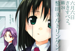 Rule 34 | 2girls, black hair, green hair, kajiki yumi, kuroi mimei, multiple girls, purple hair, red eyes, saki (manga), touyoko momoko, translation request