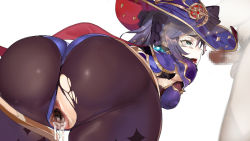 Rule 34 | 1boy, 1girl, aftersex, ahegao, ass, bent over, bodystocking, breasts, censored, cum, cumdrip, from behind, gem (symbol), genshin impact, green eyes, hat, imminent fellatio, leotard, long hair, medium breasts, mona (genshin impact), mosaic censoring, pantyhose, penis, purple hair, purple headwear, purple leotard, pussy, rape, shiny skin, solo focus, tears, thighlet, toranpo rintarou, torn clothes, torn legwear, white background, witch hat