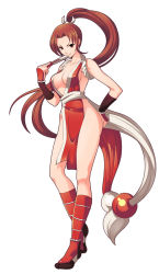 Rule 34 | 1girl, bad id, bad pixiv id, breasts, brown eyes, brown hair, fatal fury, koflif, long hair, pelvic curtain, ponytail, revealing clothes, shiranui mai, sideboob, snk, solo, the king of fighters, toes
