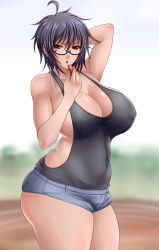 Rule 34 | 1girl, black hair, breasts, cleavage, glasses, huge breasts, original, saogokushi