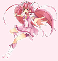 Rule 34 | 10s, 1girl, aiba kou, boots, bow, cure happy, heart, hoshizora miyuki, knee boots, long hair, magical girl, pink bow, pink eyes, pink hair, pink shorts, pink skirt, pink theme, precure, shorts, shorts under skirt, skirt, smile precure!, solo, tiara, twintails