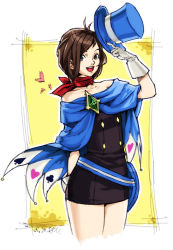 Rule 34 | 1girl, capcom, cape, gloves, ace attorney, hat, magician, trucy wright, scarf, top hat