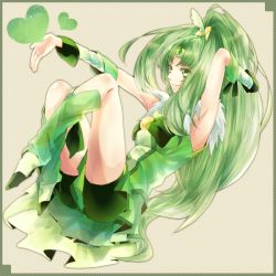 Rule 34 | 1girl, boots, bow, bowtie, circlet, cure march, dress, green background, green eyes, green hair, heart, jewelry, long hair, midorikawa nao, outstretched hand, pixiv thumbnail, precure, resized, simple background, smile, smile precure!, solo, tiara, tri tails, very long hair, wrist cuffs, yokomori (mokoyo)
