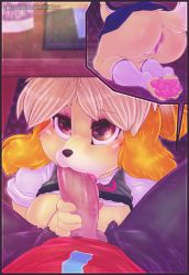 Rule 34 | 1boy, 1girl, absurdres, animal crossing, animal ears, animal hands, anus, artist name, ass, between legs, black border, black pants, blonde hair, blue skirt, blush, border, breasts, brown eyes, clothes lift, cowboy shot, dimwitdog, dog ears, dog tail, feet, fellatio, fingering, from above, from behind, furry, green vest, hand between legs, hand up, heart, hetero, highres, huge filesize, interspecies, isabelle (animal crossing), kneeling, large breasts, logo, looking at viewer, looking up, lower body, masturbation, multiple views, nintendo, no bra, no panties, open mouth, oral, outline, pants, patreon, patreon username, penis grab, pov, pussy, pussy juice, red ribbon, red shirt, ribbon, saliva, shirt, shirt lift, short hair, short sleeves, skirt, socks, spread legs, tail, text focus, tongue, trembling, uncensored, under table, upskirt, vest, villager (animal crossing), watermark, web address, white legwear, white shirt