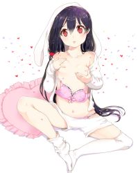 Rule 34 | 10s, 1girl, bra, breasts, cariccari, feet, feet together, long hair, love live!, love live! school idol project, no shoes, red eyes, red hair, simple background, small breasts, solo, thighhighs, twintails, underwear, yazawa nico
