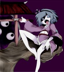 Rule 34 | androgynous, bad id, bad pixiv id, barefoot, empty eyes, evil smile, extra eyes, fangs, gender request, hair ornament, japanese clothes, kimono, len&#039;en, ling s, mirror, mitsumo, possessed, shaded face, short hair, shouyoukyou, smile, terumi (len&#039;en), tongue, tongue out