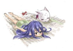 Rule 34 | blue hair, charle (fairy tail), fairy tail, long hair, lying, mashima hiro, official art, sweat, wendy marvell
