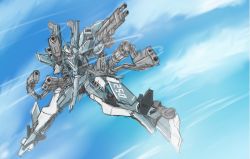 Rule 34 | cloud, dual wielding, extra arms, flying, frame arms, gun, handgun, holding, holding gun, holding weapon, mecha, no humans, pistol, robot, science fiction, sketch, sky, solo, stylet (frame arms), suzu (garage516), weapon