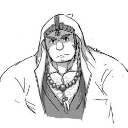 Rule 34 | 1boy, bara, bead necklace, beads, big nose, body hair, chest hair, cropped torso, cross scar, facial hair, frown, greyscale, highres, hood, hood up, houzouin oniwaka, jacket, japanese clothes, jewelry, kimono, large pectorals, long sideburns, male focus, mature male, monk, monochrome, muscular, muscular male, necklace, open clothes, open jacket, pectoral cleavage, pectorals, saro (rotsw 00022), scar, scar on face, scar on forehead, short hair, sideburns, solo, stubble, thick eyebrows, tokyo houkago summoners