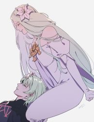 Rule 34 | 1boy, 1girl, breasts, byleth (fire emblem), byleth (male) (fire emblem), closed eyes, dress, fire emblem, fire emblem: three houses, flower, green hair, hair flower, hair ornament, hand on another&#039;s head, headpat, hetero, highres, lap pillow, large breasts, long hair, long sleeves, lying, nintendo, open mouth, rhea (fire emblem), sitting, sleeping, sleeping on person, smile, tuzuriya
