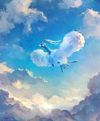 Rule 34 | altaria, beak, closed mouth, cloud, commentary request, creatures (company), day, flying, game freak, gen 3 pokemon, nagakura (seven walkers), nintendo, no humans, one-hour drawing challenge, outdoors, pokemon, pokemon (creature), sky, solo