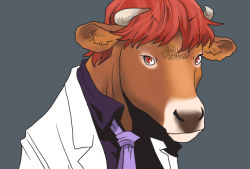 Rule 34 | animalization, cow, eyebrows, horikawa raiko, horns, necktie, no humans, onikobe rin, red eyes, red hair, short hair, single horn, solo, touhou, what