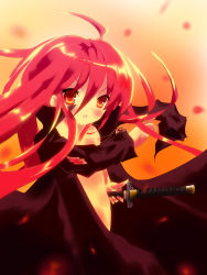 Rule 34 | 1girl, alastor (shakugan no shana), bad id, bad pixiv id, highres, injury, jewelry, long hair, mokkei, necklace, nude, pendant, red eyes, red hair, serious, shakugan no shana, shana, solo, sword, torn clothes, weapon