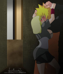 Rule 34 | 1boy, 1girl, armband, blonde hair, blue eyes, breasts, closed eyes, facial mark, kiss, naruto (series), naruto shippuuden, naruto shippuuden, samui (naruto), source request, tagme, thighs, uzumaki naruto, whisker markings, whiskers, wristband