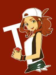 Rule 34 | 1girl, alternate eye color, baseball cap, brown hair, canari, commentary request, creatures (company), denim, denim shorts, game freak, green eyes, hat, highres, hilda (pokemon), jacket, long hair, looking at viewer, nintendo, open mouth, pokemon, pokemon bw, ponytail, shorts, smile, solo, vest, wristband